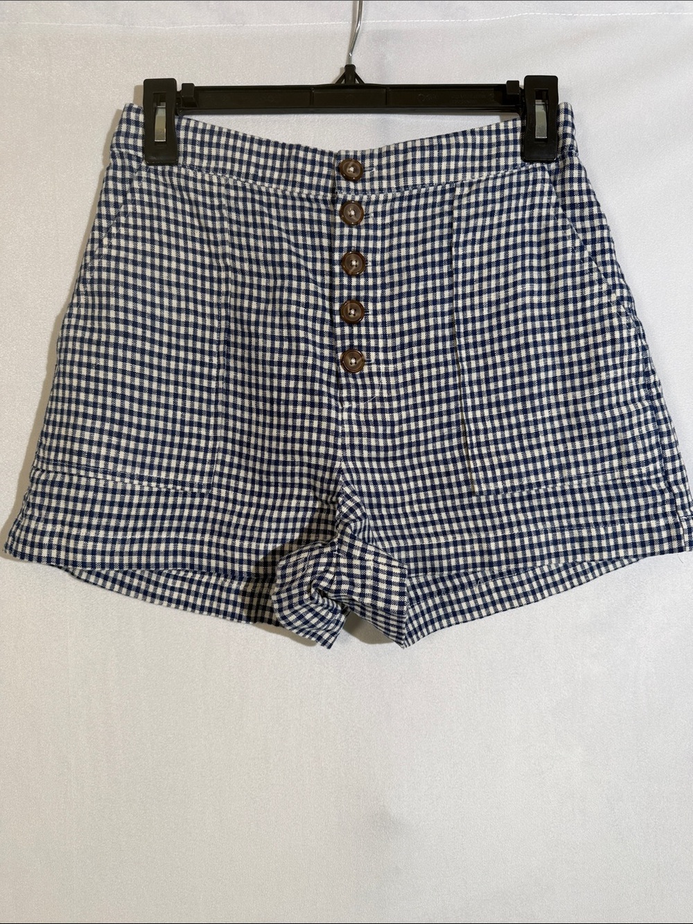 Reformation Shorts Size 4 Navy And Cream Gingham 100% Linen